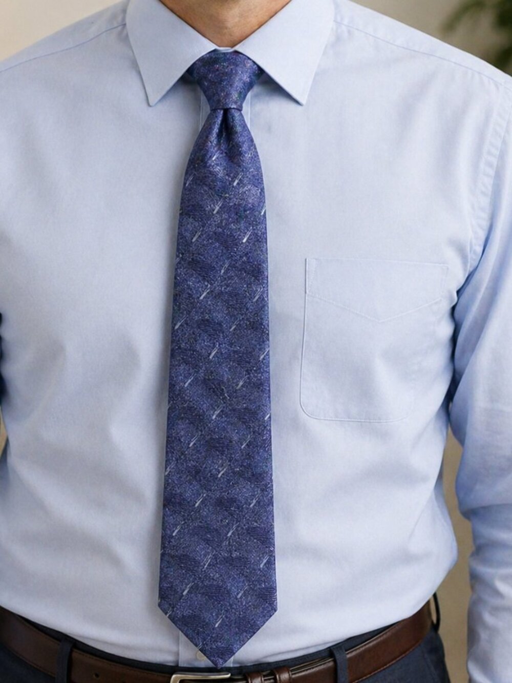 Zylos Gold George Machado Men's Necktie Blue Silver Geometric Silk 4"X59" Class